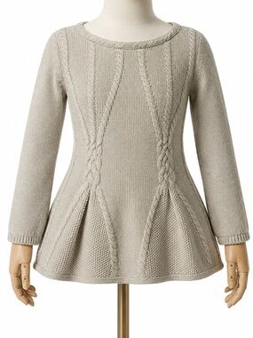 Greige Cable Knit Peplum Sweater Tunic S Beige Cottagecore Fall Boho